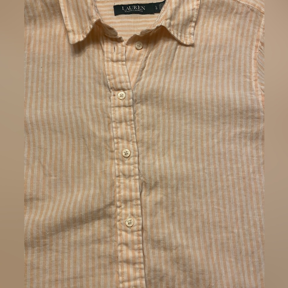 Lauren Ralph Lauren Peach Striped Linen Shirt L - Picture 8 of 9